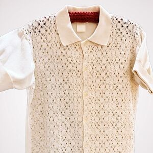 YOHJI YAMAMOTO Vintage 1987 Cream Lace Button Down Polo Shirt